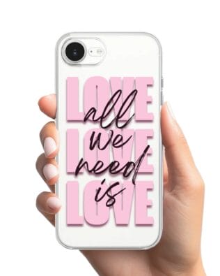 Etui do iPhone 17e przeźroczyste, silikonowe Flexi, Positive Vibes, All We Need Is Love