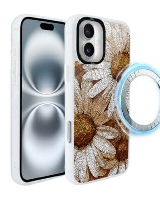 Etui do iPhone 16 IBIZU DropGuard Matt z MagSafe, Modern Classics, Mozaika rumianków