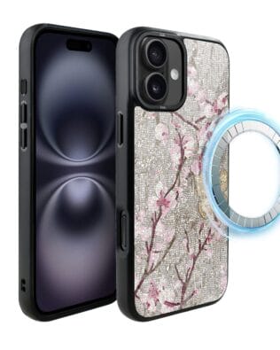 Etui do iPhone 16 IBIZU DropGuard Matt z MagSafe, Modern Classics, Mozaika kwitnącej wiśni