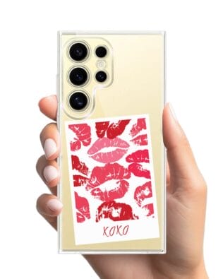 Etui do Samsung Galaxy S24 Ultra z MagSafe przeźroczyste, silikonowe Flexi, pocałunki, polaroid