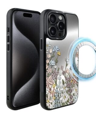 Etui do iPhone 15 Pro Max IBIZU DropGuard Matt z MagSafe, Relief Garden, Wiosenna łąka