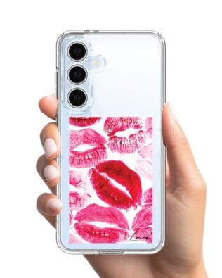 Etui do Samsung Galaxy S24 FE z MagSafe przeźroczyste, silikonowe Flexi, pocałunki z napisem „love”