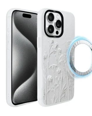 Etui do iPhone 15 Pro Max IBIZU DropGuard Matt z MagSafe, Relief Garden, Suszone kwiaty polne