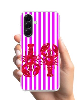 Etui do Samsung Galaxy A57 z MagSafe przeźroczyste, silikonowe Flexi, kraby z różowymi paskami