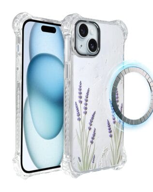 Etui do iPhone 15 Plus IBIZU DropGuard Ultra z MagSafe, Relief Garden, Prowansalska lawenda