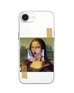 Etui do iPhone 17e przeźroczyste, silikonowe Flexi, Mona Lisa z lizakiem