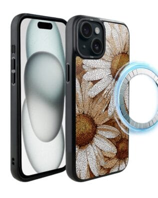 Etui do iPhone 15 IBIZU DropGuard Matt z MagSafe, Modern Classics, Mozaika rumianków