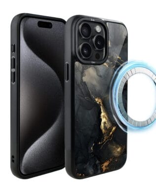 Etui do iPhone 15 Pro Max IBIZU DropGuard Matt z MagSafe, Ethereal Essence, Czarny diament ze złotem