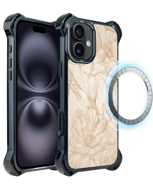 Etui do iPhone 16 Plus IBIZU DropGuard Ultra z MagSafe, Relief Garden, Botaniczny biskwit