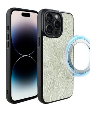 Etui do iPhone 14 Pro IBIZU DropGuard Matt z MagSafe, Relief Garden, Ślad oliwki