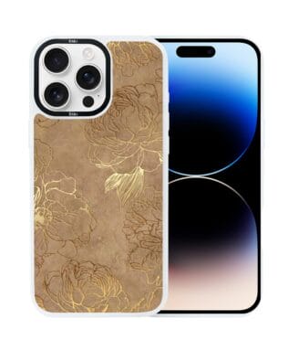 Etui do iPhone 14 Pro Max IBIZU DropGuard Matt z MagSafe, Relief Garden, Złote piwonie, białe