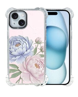 Etui do iPhone 15 Plus IBIZU DropGuard Ultra z MagSafe, Relief Garden, Piwoniowy róż