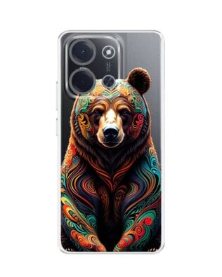 Etui do Xiaomi POCO C85 przeźroczyste, silikonowe Flexi, Dzika Mandala, Niedźwiedź