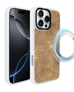 Etui do iPhone 16 Pro IBIZU DropGuard Matt z MagSafe, Relief Garden, Złote piwonie, białe