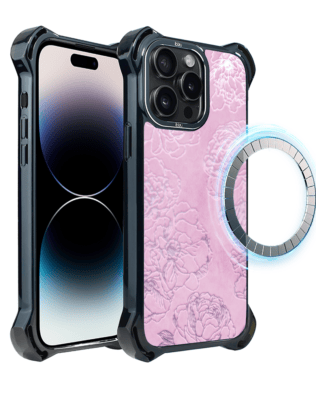 Etui do iPhone 14 Pro Max IBIZU DropGuard Ultra z MagSafe, Relief Garden, Różowe piwonie