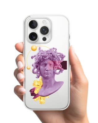 Etui do iPhone 15 Pro przeźroczyste, silikonowe flexi, antyczna figura, meduza