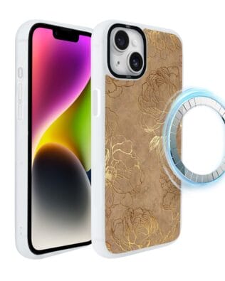 Etui do iPhone 14 IBIZU DropGuard Matt z MagSafe, Relief Garden, Złote piwonie, białe