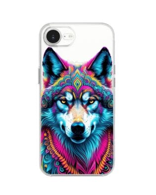 Etui do iPhone 17e przeźroczyste, silikonowe Flexi, Dzika Mandala, Wilk