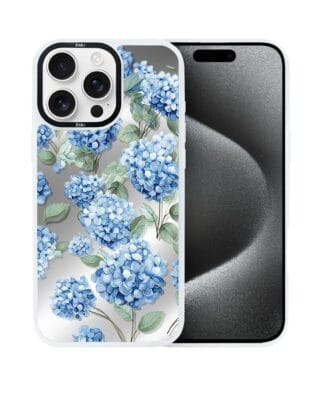 Etui do iPhone 15 Pro IBIZU DropGuard Matt z MagSafe, Relief Garden, Szafirowa hortensja, białe