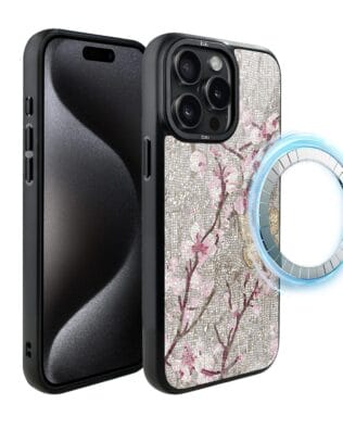 Etui do iPhone 15 Pro IBIZU DropGuard Matt z MagSafe, Modern Classics, Mozaika kwitnącej wiśni