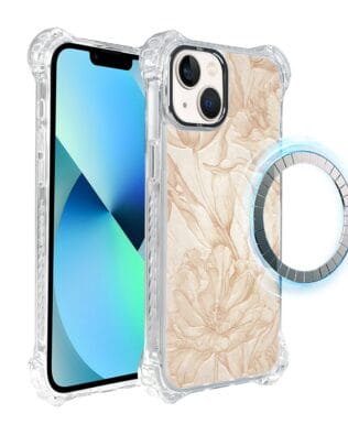 Etui do iPhone 13 IBIZU DropGuard Ultra z MagSafe, Relief Garden, Botaniczny biskwit