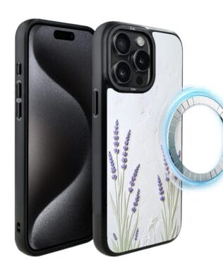 Etui do iPhone 15 Pro Max IBIZU DropGuard Matt z MagSafe, Relief Garden, Prowansalska lawenda