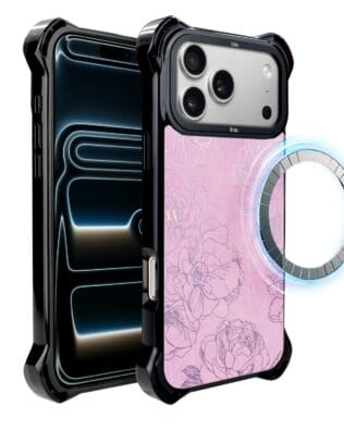 Etui do iPhone 17 Pro Max IBIZU DropGuard Ultra z MagSafe, Relief Garden, Różowe piwonie