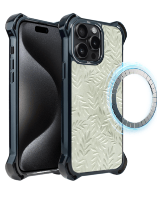 Etui do iPhone 15 Pro Max IBIZU DropGuard Ultra z MagSafe, Relief Garden, Ślad oliwki