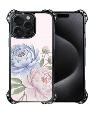 Etui do iPhone 15 Pro IBIZU DropGuard Ultra z MagSafe, Relief Garden, Piwoniowy róż