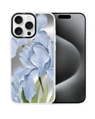 Etui do iPhone 15 Pro Max IBIZU DropGuard Matt z MagSafe, Relief Garden, Błękitny irys, białe