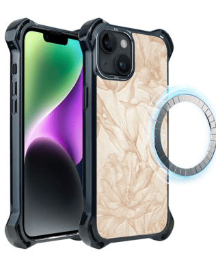 Etui do iPhone 14 Plus IBIZU DropGuard Ultra z MagSafe, Relief Garden, Botaniczny biskwit