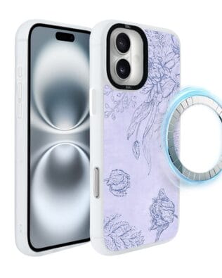 Etui do iPhone 16 IBIZU DropGuard Matt z MagSafe, Relief Garden, Kwiatowa płaskorzeźba, białe