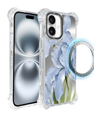 Etui do iPhone 16 IBIZU DropGuard Ultra z MagSafe, Relief Garden, Błękitny irys