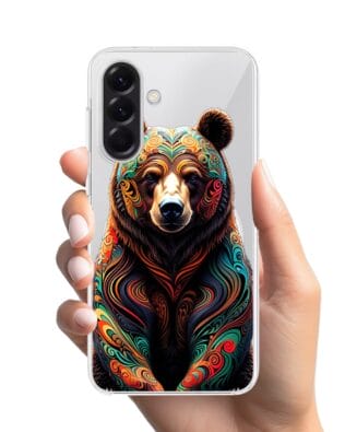 Etui do Samsung Galaxy A57 z MagSafe przeźroczyste, silikonowe Flexi, Dzika Mandala, Niedźwiedź