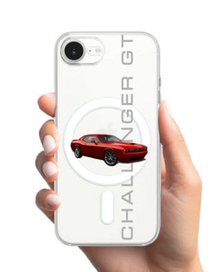 Etui do iPhone 17e z MagSafe przeźroczyste, silikonowe Flexi, Szybkie Auta, czerwony Challenger GT