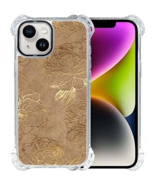 Etui do iPhone 14 Plus IBIZU DropGuard Ultra z MagSafe, Relief Garden, Złote piwonie