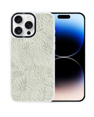 Etui do iPhone 14 Pro Max IBIZU DropGuard Matt z MagSafe, Relief Garden, Ślad oliwki, białe