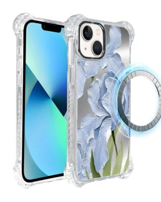 Etui do iPhone 13 IBIZU DropGuard Ultra z MagSafe, Relief Garden, Błękitny irys