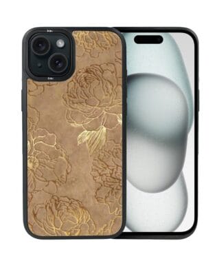 Etui do iPhone 15 Plus IBIZU DropGuard Matt z MagSafe, Relief Garden, Złote piwonie