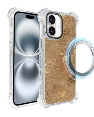 Etui do iPhone 16 Plus IBIZU DropGuard Ultra z MagSafe, Relief Garden, Złote piwonie