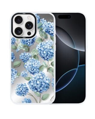 Etui do iPhone 16 Pro Max IBIZU DropGuard Matt z MagSafe, Relief Garden, Szafirowa hortensja, białe