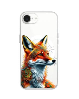 Etui do iPhone 17e z MagSafe przeźroczyste, silikonowe Flexi, Dzika Mandala, Twarz lisa