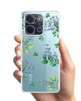 Etui do Xiaomi POCO C85 przeźroczyste, silikonowe Flexi, fioletowe kwiatki