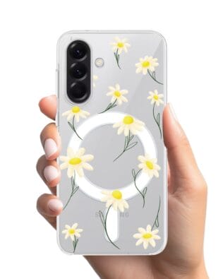 Etui do Samsung Galaxy A57 z MagSafe przeźroczyste, silikonowe Flexi, stokrotki