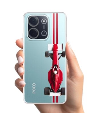 Etui do Xiaomi POCO C85 przeźroczyste, silikonowe Flexi, Szybkie Auta, czerwone F1