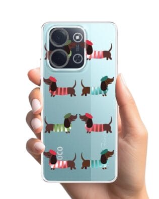 Etui do Xiaomi POCO C85 przeźroczyste, silikonowe Flexi, jamnik w Paryżu