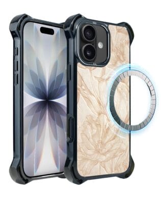 Etui do iPhone 17 IBIZU DropGuard Ultra z MagSafe, Relief Garden, Botaniczny biskwit