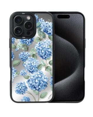 Etui do iPhone 15 Pro IBIZU DropGuard Matt z MagSafe, Relief Garden, Szafirowa hortensja