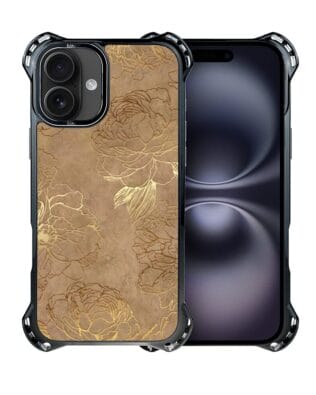 Etui do iPhone 16 Plus IBIZU DropGuard Ultra z MagSafe, Relief Garden, Złote piwonie