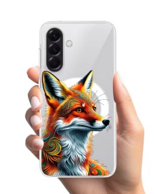 Etui do Samsung Galaxy A57 z MagSafe przeźroczyste, silikonowe Flexi, Dzika Mandala, Twarz lisa